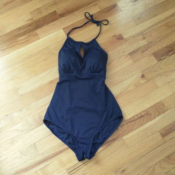 Athleta High Neck Keyhole One Piece Navy Swimsuit - Picture 3 of 4